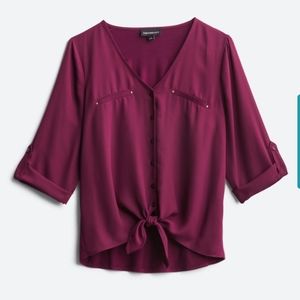 Burgundy Tie Front Blouse